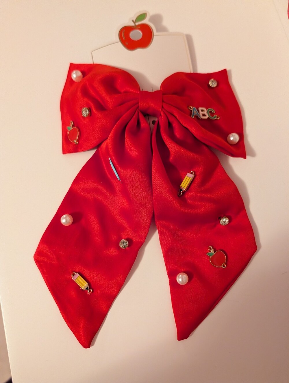 Target Red School-Themed Hair Bow with Apple & Pencil Charms